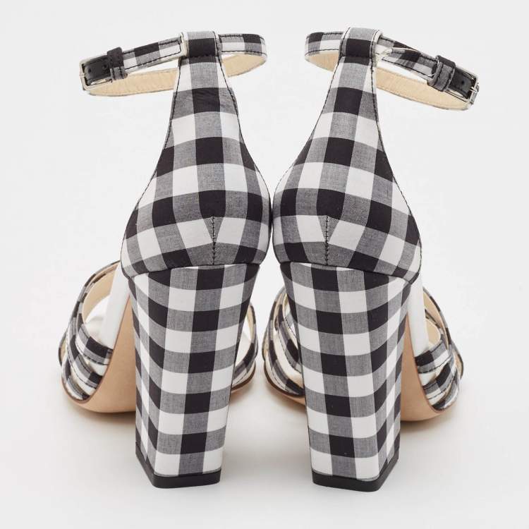 Pre Owned Burberry White/Black Canvas Hove Ankle Strap Sandals Size 36