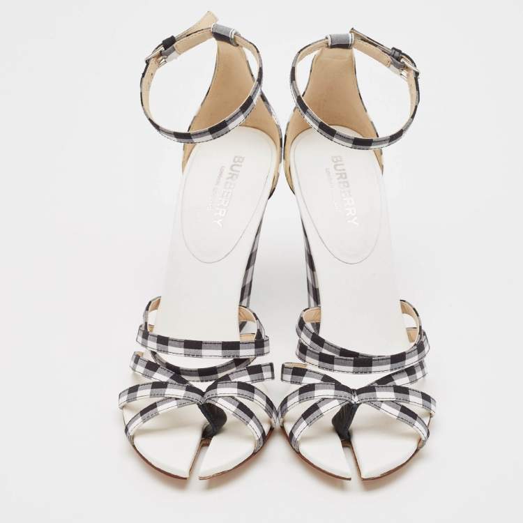 Pre Owned Burberry White/Black Canvas Hove Ankle Strap Sandals Size 36