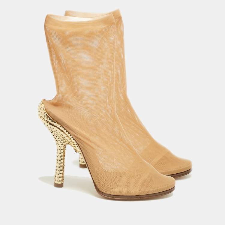 Pre Owned Burberry Beige Lace Ankle Length Boots Size 39