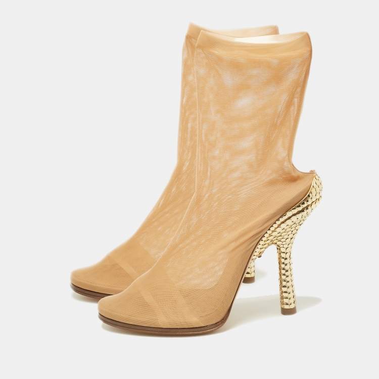 Pre Owned Burberry Beige Lace Ankle Length Boots Size 39