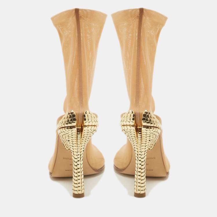 Pre Owned Burberry Beige Lace Ankle Length Boots Size 39