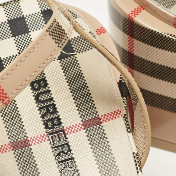 Pre Owned Burberry Beige Cornwall Check Patent Leather Ankle Strap Sandals Size 41