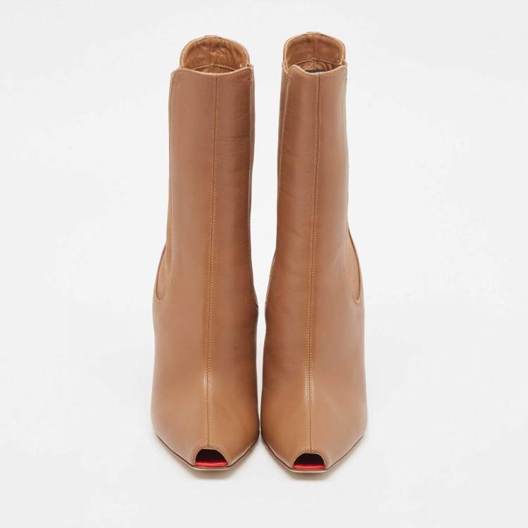 Pre Owned Burberry Brown Leather Peep Toe Ankle Length Boots Size 38