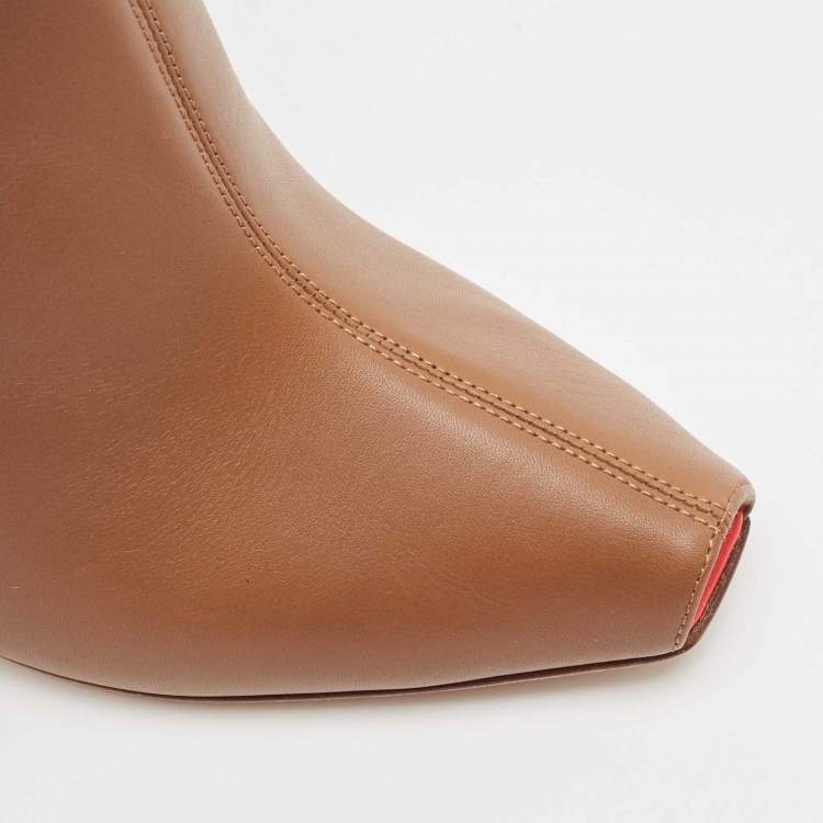 Pre Owned Burberry Brown Leather Peep Toe Ankle Length Boots Size 38
