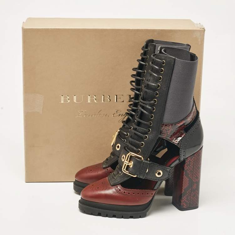 Pre Owned Burberry Multicolor Snakeskin and Leather Westmarsh Ankle Boots Size 41