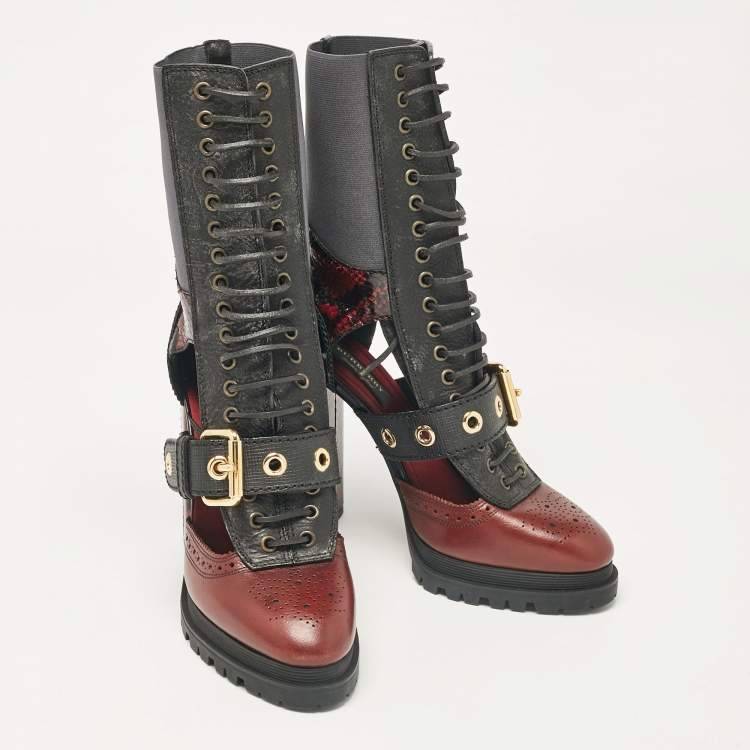 Pre Owned Burberry Multicolor Snakeskin and Leather Westmarsh Ankle Boots Size 41