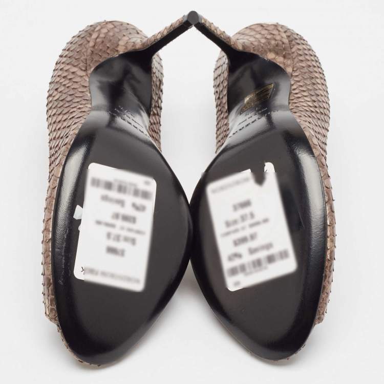 Pre Owned Burberry Brown Python Leather Peep Toe Pumps Size 37.5