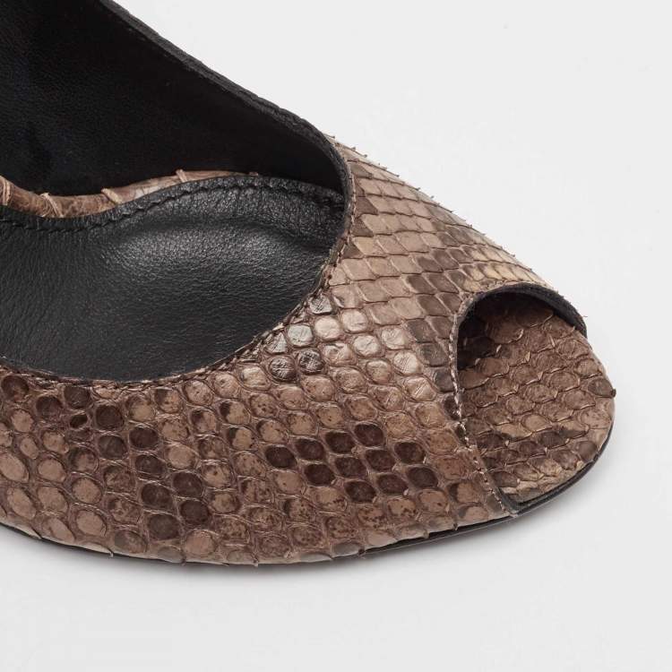 Pre Owned Burberry Brown Python Leather Peep Toe Pumps Size 37.5