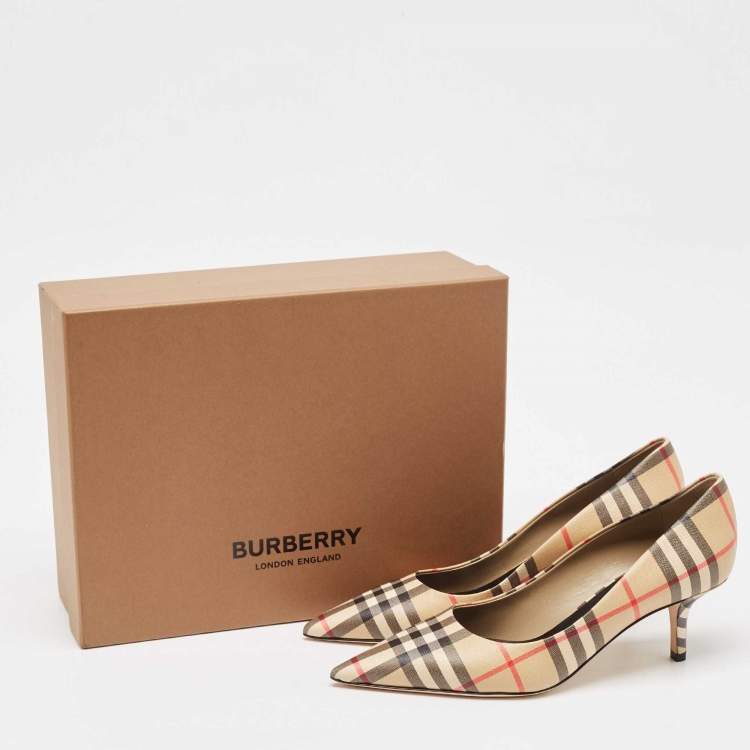 Pre Owned Burberry Beige Vintage Check Pointed Toe Pumps Size 37