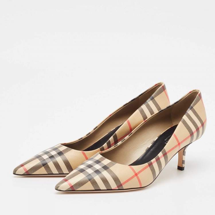 Pre Owned Burberry Beige Vintage Check Pointed Toe Pumps Size 37