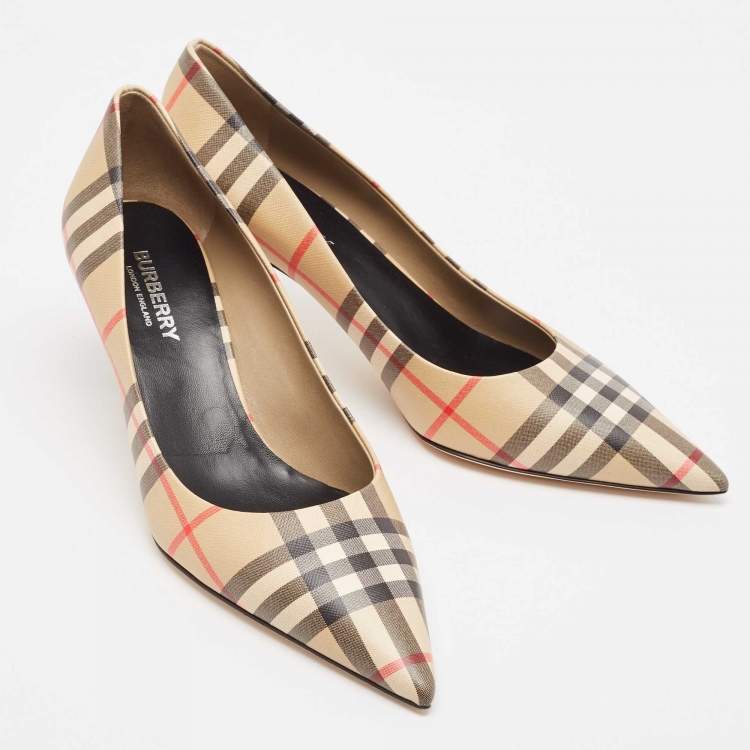 Pre Owned Burberry Beige Vintage Check Pointed Toe Pumps Size 37