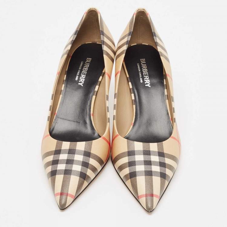 Pre Owned Burberry Beige Vintage Check Pointed Toe Pumps Size 37