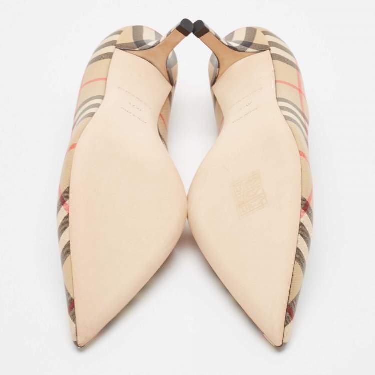 Pre Owned Burberry Beige Vintage Check Pointed Toe Pumps Size 37