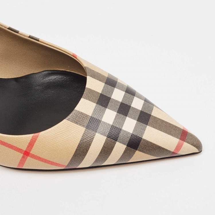 Pre Owned Burberry Beige Vintage Check Pointed Toe Pumps Size 37