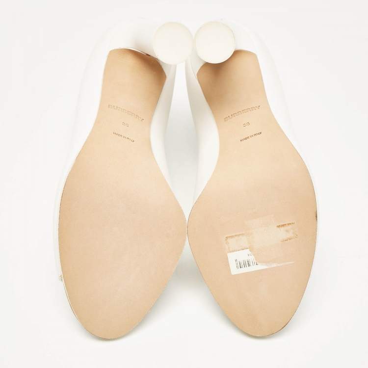Pre Owned Burberry White Leather Peep Toe Mules Size 36