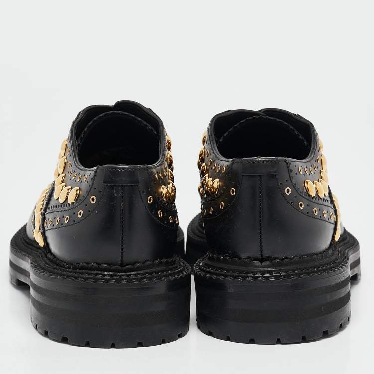 Pre Owned Burberry Black Leather Studded Deardown Oxfords Size 39