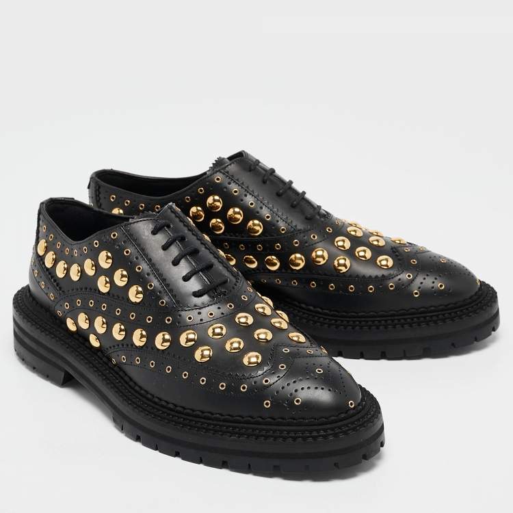 Pre Owned Burberry Black Leather Studded Deardown Oxfords Size 39