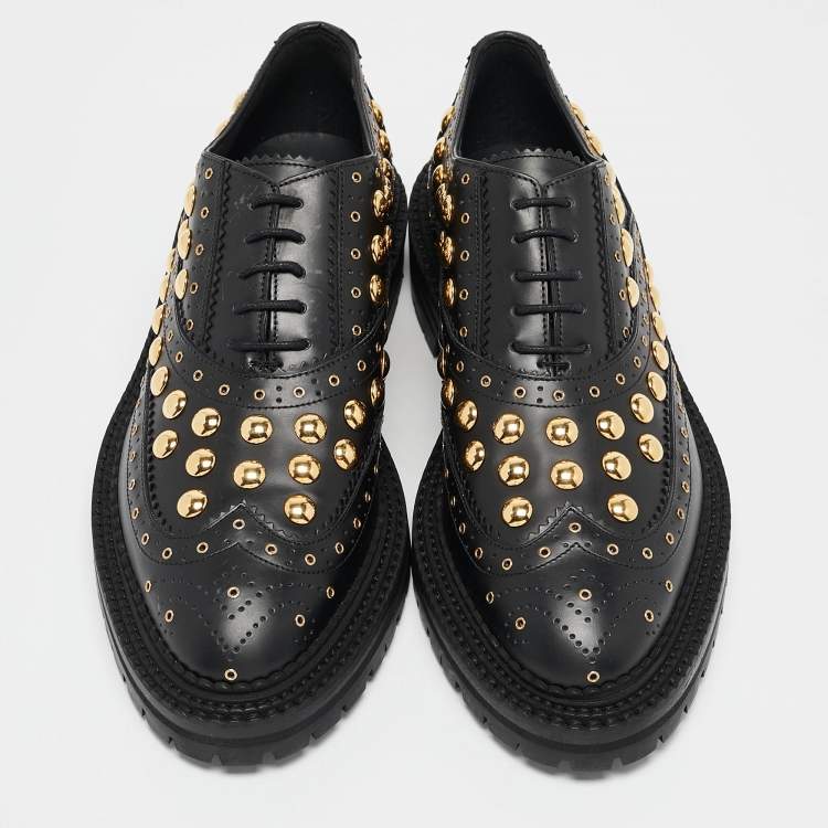 Pre Owned Burberry Black Leather Studded Deardown Oxfords Size 39