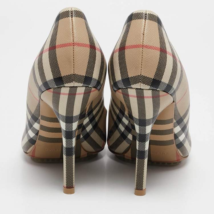 Pre Owned Burberry Beige Aubri Check Coated Canvas Pointed Toe Pumps Size 39
