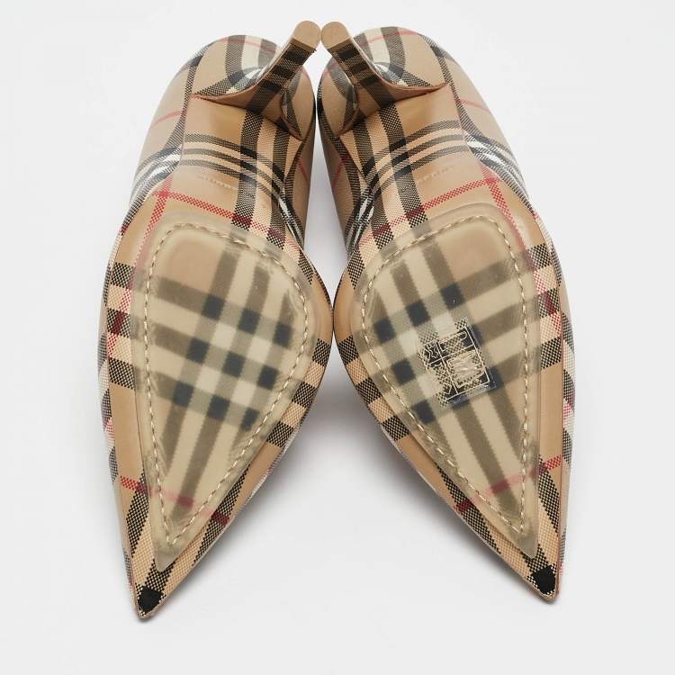 Pre Owned Burberry Beige Aubri Check Coated Canvas Pointed Toe Pumps Size 39