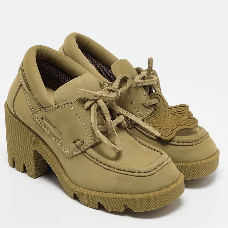 Pre Owned Burberry Yellow Nubuck Leather Stride Derby Loafers Size 37