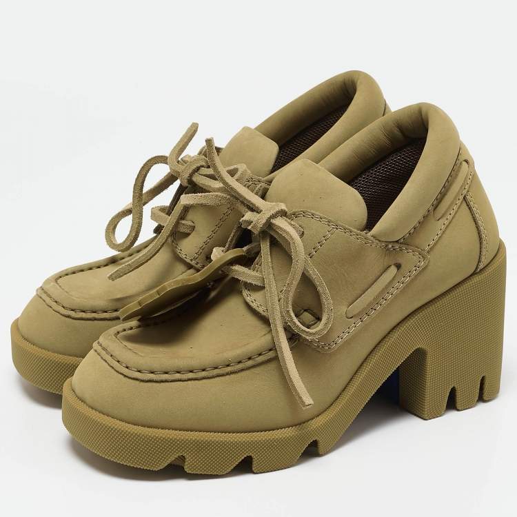 Pre Owned Burberry Yellow Nubuck Leather Stride Derby Loafers Size 37