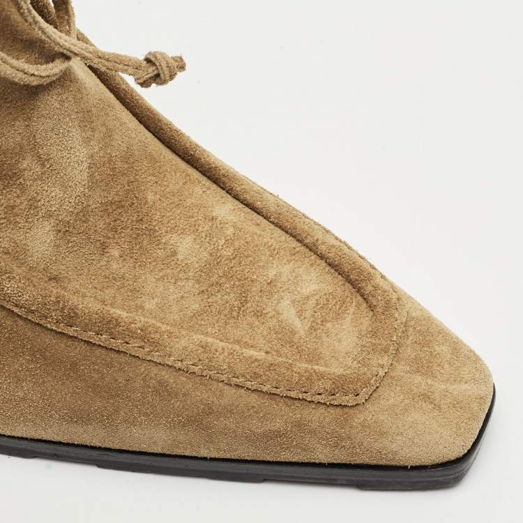 Pre Owned Burberry Brown Suede Storm Lace Up Ankle Booties Size 37