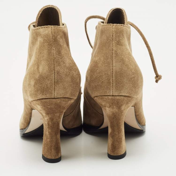 Pre Owned Burberry Brown Suede Storm Lace Up Ankle Booties Size 37