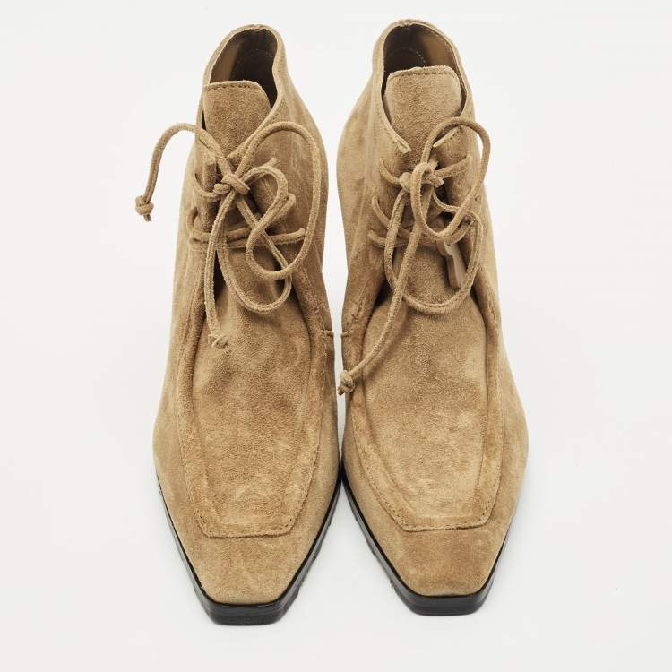 Pre Owned Burberry Brown Suede Storm Lace Up Ankle Booties Size 37