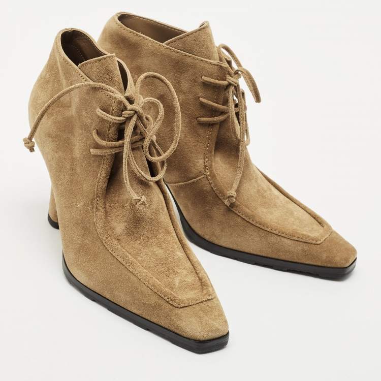 Pre Owned Burberry Brown Suede Storm Lace Up Ankle Booties Size 37
