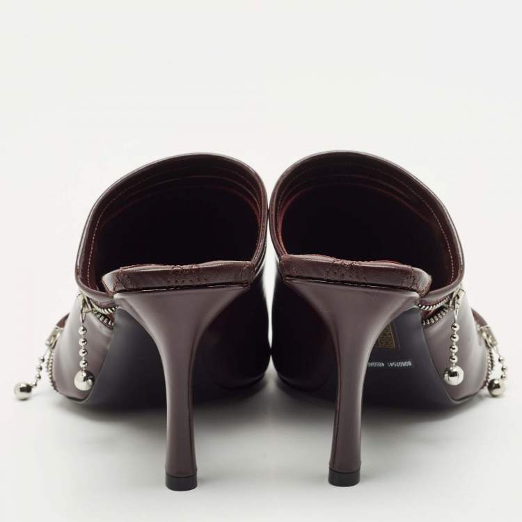 Pre Owned Burberry Burgundy Quilted Leather Double Zip Heel Mules Size 37
