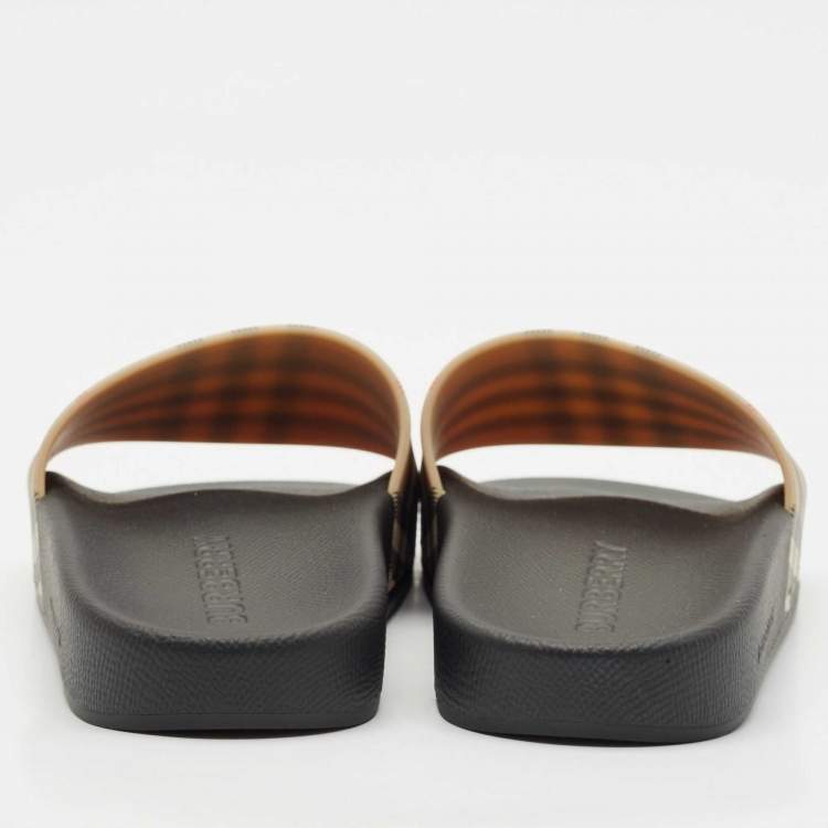 Pre Owned Burberry Beige/Black House Check PVC Furley Flat Slides Size 36