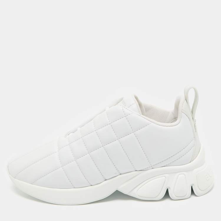 Pre Owned Burberry White Quilted Leather TNR Classic Sneakers Size 37