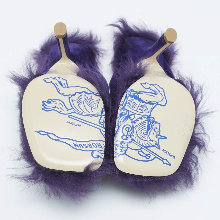 Pre Owned Burberry Purple Velvet and Fur Step Rose Thong Sandals Size 36