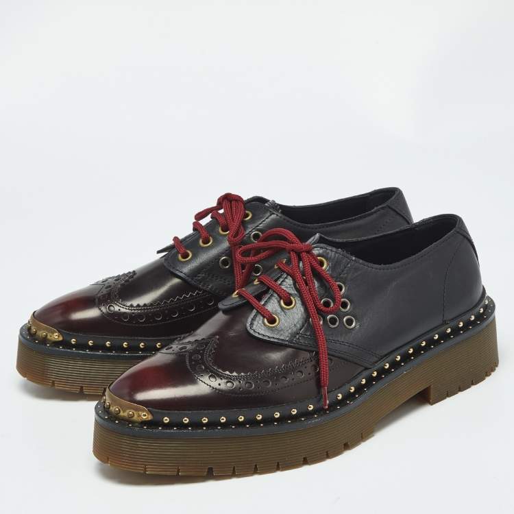Pre Owned Burberry Ombre Black Brogue Leather Bissett Fringe Platform Derby Size 41