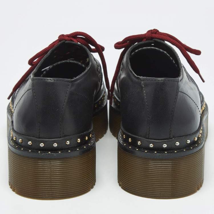 Pre Owned Burberry Ombre Black Brogue Leather Bissett Fringe Platform Derby Size 41
