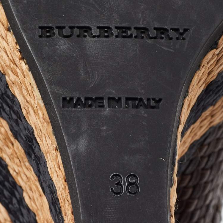 Pre Owned Burberry Brown Woven Leather Raffia Platform Wedge Ankle Length Boots Size 38