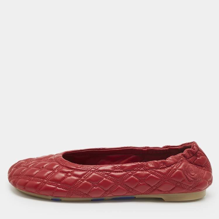Pre Owned Burberry Burgundy Leather Saddler Ballet Flats Size 37