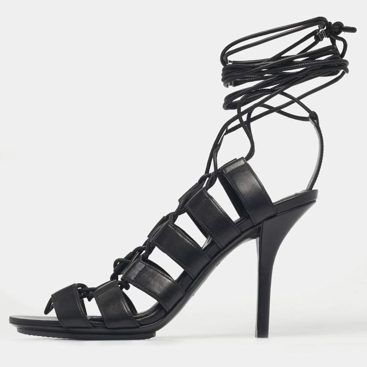 Pre Owned Burberry Black Leather Gladiator Stiletto Heel  Sandals Size 37.5