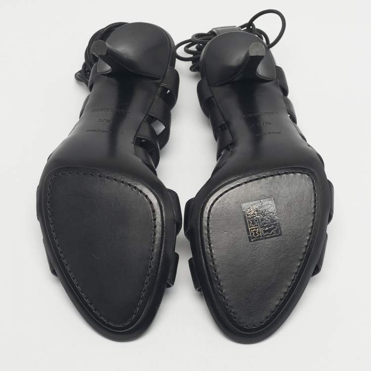 Pre Owned Burberry Black Leather Gladiator Stiletto Heel  Sandals Size 37.5