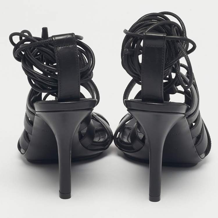 Pre Owned Burberry Black Leather Gladiator Stiletto Heel  Sandals Size 37.5