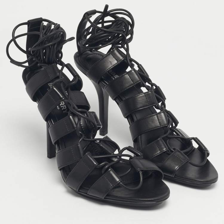 Pre Owned Burberry Black Leather Gladiator Stiletto Heel  Sandals Size 37.5
