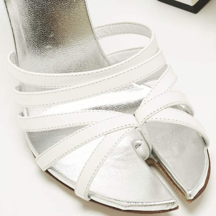 Pre Owned Burberry White Leather Split Toe Hove Ankle Strap Sandals Size 39