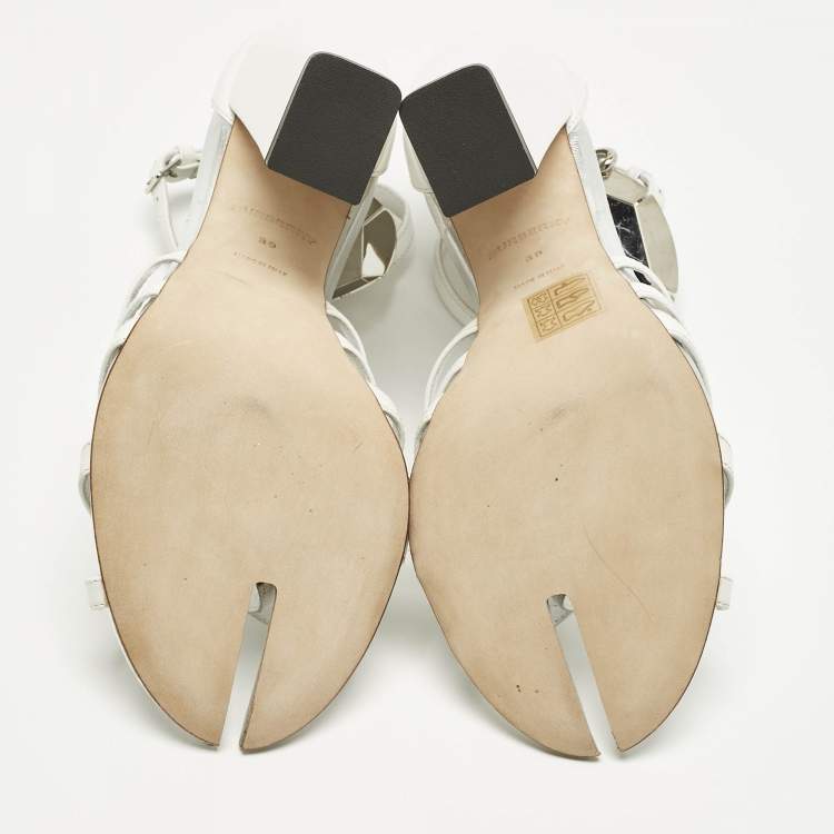 Pre Owned Burberry White Leather Split Toe Hove Ankle Strap Sandals Size 39