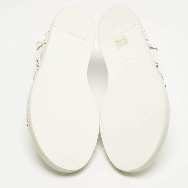 Pre Owned Burberry White Leather Studded Hansel Flat Sandals Size 39.5