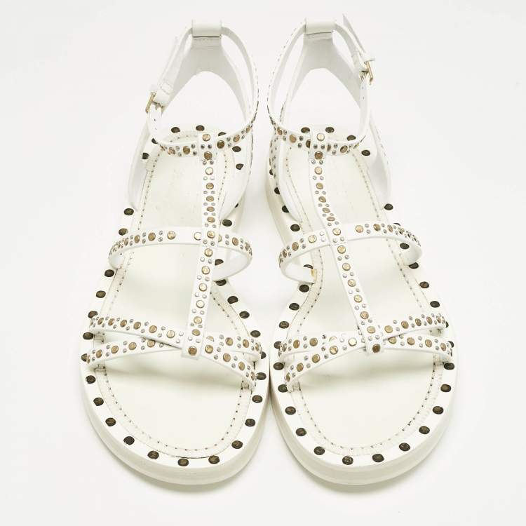 Pre Owned Burberry White Leather Studded Hansel Flat Sandals Size 39.5