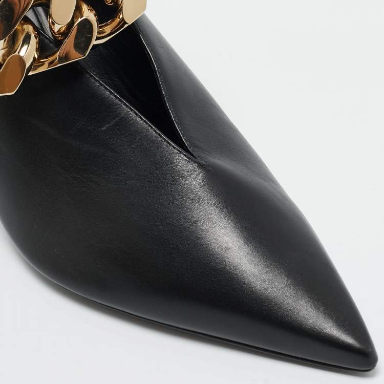 Pre Owned Burberry Black Leather Brierfield Chain Pumps Size 36