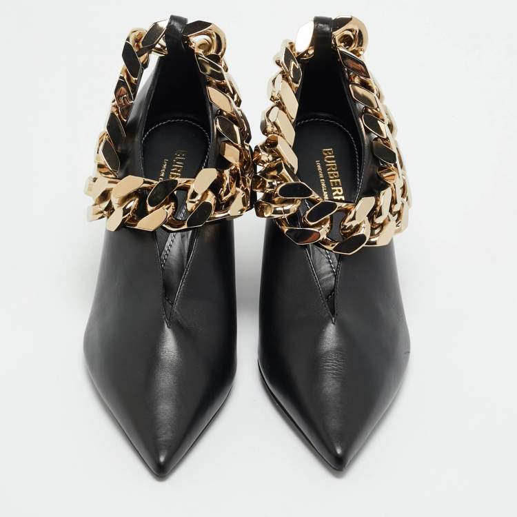 Pre Owned Burberry Black Leather Brierfield Chain Pumps Size 36