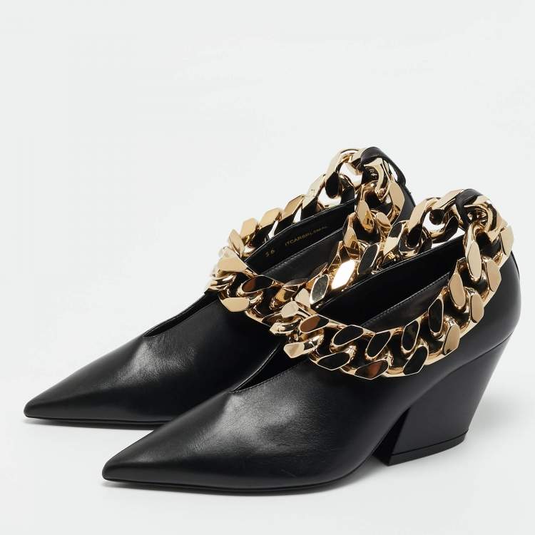 Pre Owned Burberry Black Leather Brierfield Chain Pumps Size 36