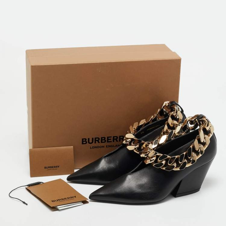 Pre Owned Burberry Black Leather Brierfield Chain Pumps Size 36